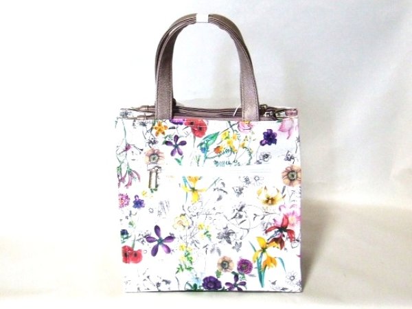 画像3: 鮮やかな花柄が目を引く華やかで上品な3室式手提げバッグ/プリント柄B-ホワイト (3)