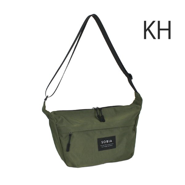 画像2: シンプルなデザイン軽量はっ水舟形ショルダーバッグ(カーキ） (2)