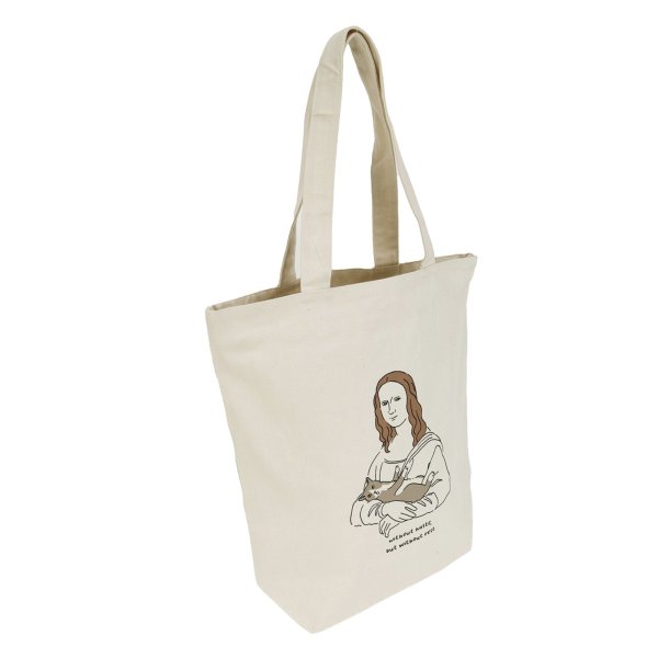 画像3: レディース絵画グラフィックキャンバストートバッグ／モナリザと猫 (3)