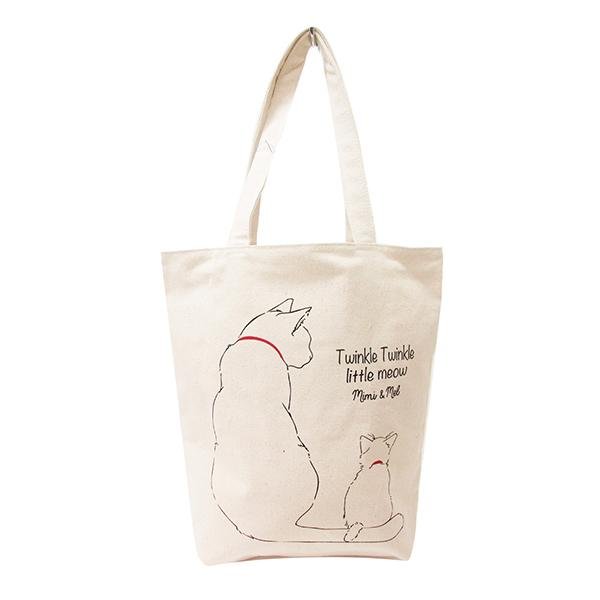 レディース猫の親子のかわいいイラスト天ファスナートートバッグ