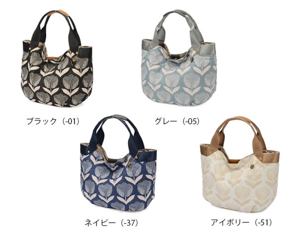 画像5: 北欧風花柄プリント軽量キルティングハンドバッグチャーム付き /ネイビー (5)