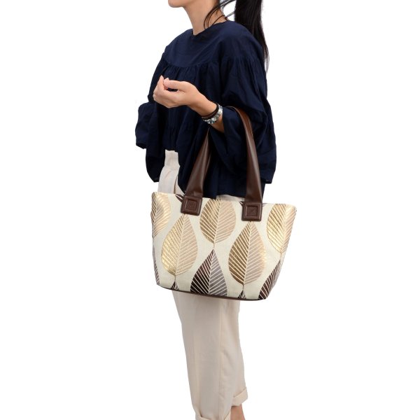 画像6: セットでお得！スマホショルダー付きリーフ柄ジャガードトートバッグ/ネイビー (6)