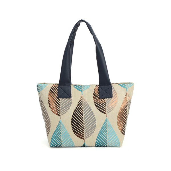 画像3: セットでお得！スマホショルダー付きリーフ柄ジャガードトートバッグ/ネイビー (3)