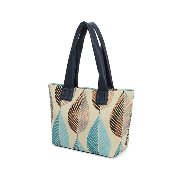 画像2: セットでお得！スマホショルダー付きリーフ柄ジャガードトートバッグ/ネイビー (2)