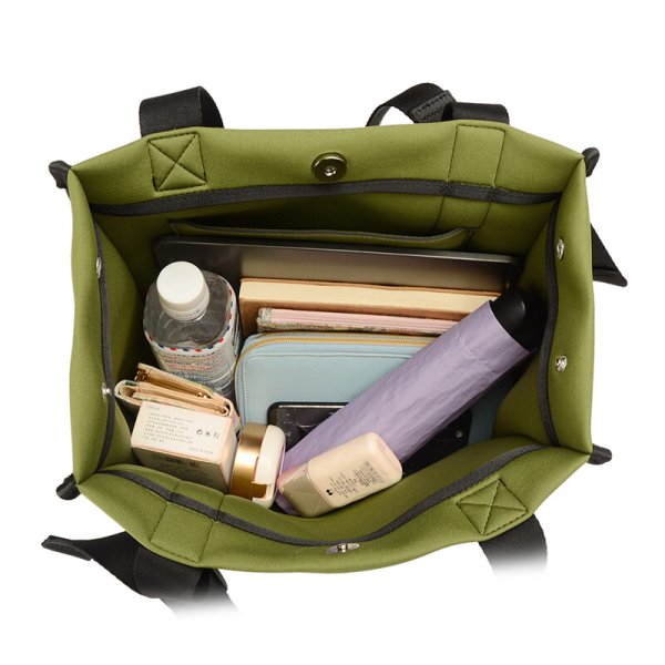 画像6: ソフトで軽量丈夫なネオプレーン素材A4変形トートバッグ /カーキ          (6)