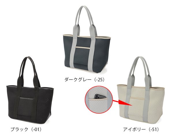 画像6: ネオプレーン素材パンチング加工軽量トートバッグ/ネイビーxダークグレー (6)