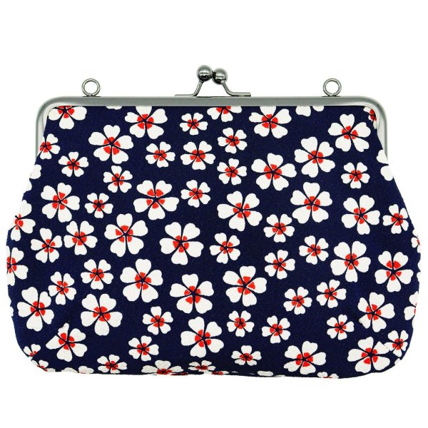 画像2: ちりめんスクエア型がま口2WAYショルダーバッグ小桜/ 紺 (2)