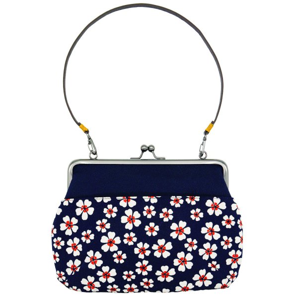 画像4: ちりめんスクエア型がま口2WAYショルダーバッグ小桜/ 紺 (4)