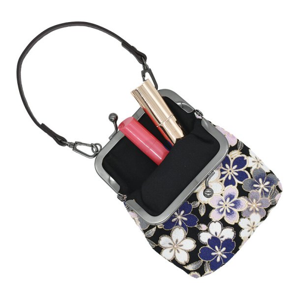 画像4: さくら柄が可愛いストラップ付き縦型がま口財布小桜（３色有） (4)