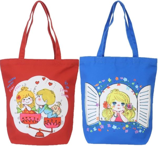 画像1: 水森亜土 レトロ かわいい天ファスナートート バッグ（２色有） (1)