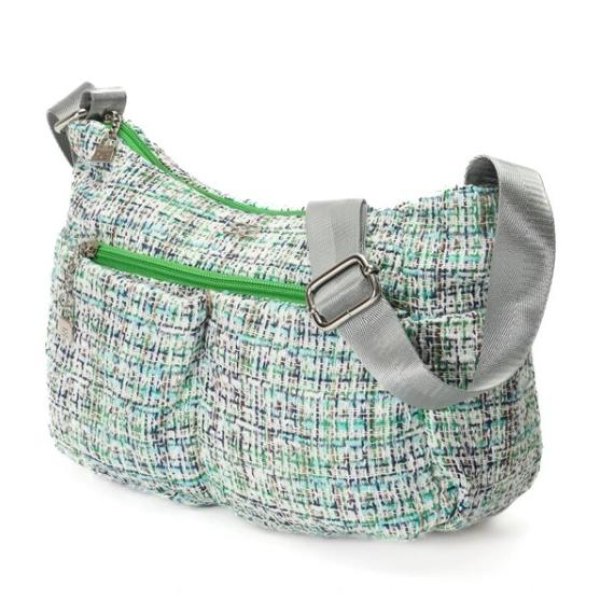 画像1: SAVOY(サボイ)グリーンツイード素材のチェック柄ショルダーバック (1)