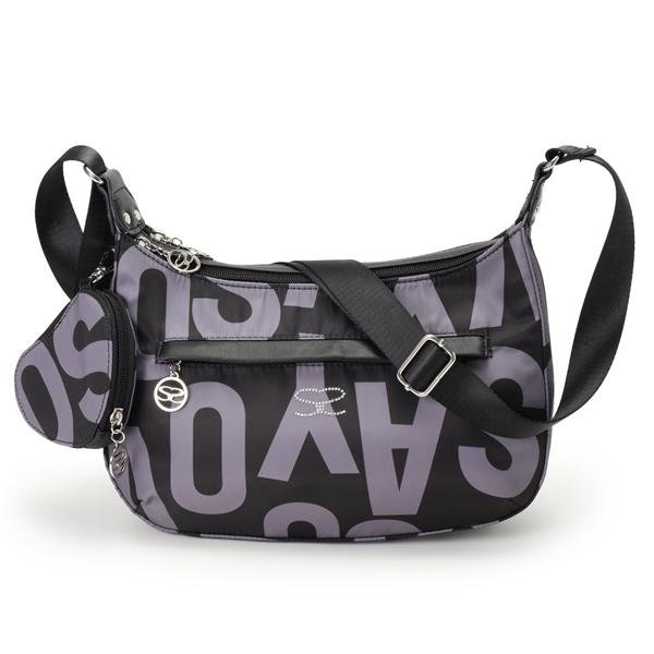 画像2: サボイ(SAVOY)ロゴプリントナイロン系素材のミニポーチ付き２室式ショルダーバッグ (2)