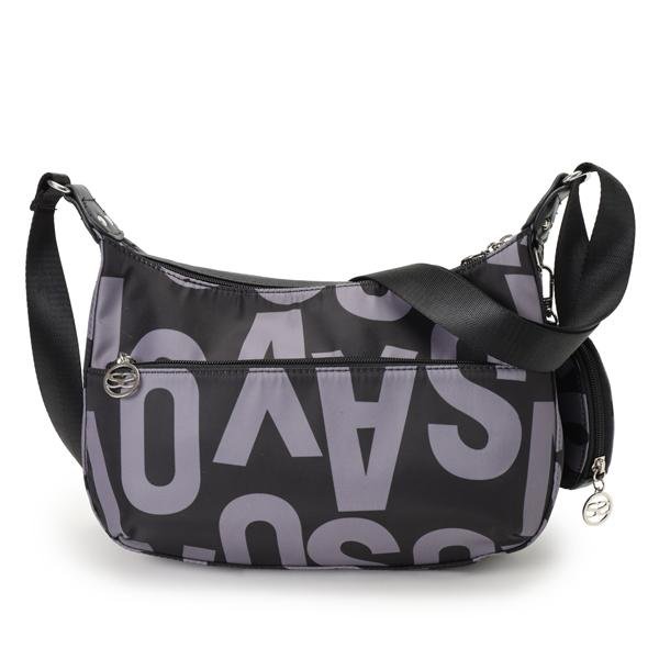 画像3: サボイ(SAVOY)ロゴプリントナイロン系素材のミニポーチ付き２室式ショルダーバッグ (3)