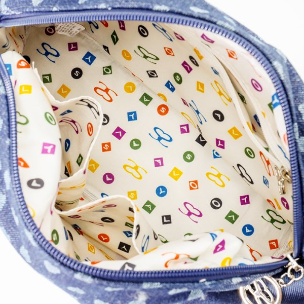 画像5: サボイ(SAVOY)クマのビジューハート柄がかわいいデニム系素材のショルダーバッグ/ネイビー (5)