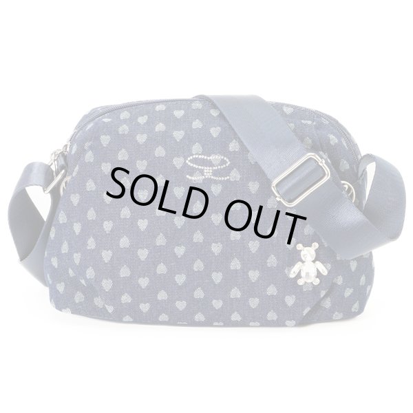 画像2: サボイ(SAVOY)クマのビジューハート柄がかわいいデニム系素材のショルダーバッグ/ネイビー (2)