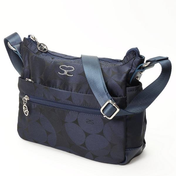 画像1: サボイ(SAVOY)バルーン柄７ポケットナイロン系素材のショルダーバッグ／ネイビー (1)