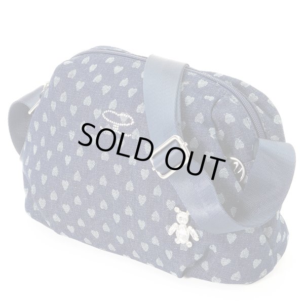 画像1: サボイ(SAVOY)クマのビジューハート柄がかわいいデニム系素材のショルダーバッグ/ネイビー (1)