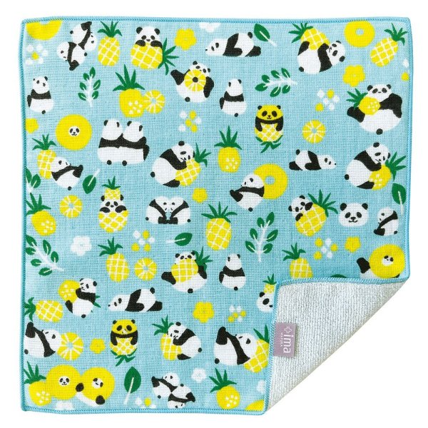 画像1: パンダとパイナップルのかわいいイラスト今治うまれのハンカチ綿１００％ (1)