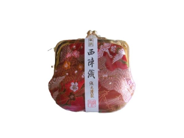 画像1: 西陣織 3.3寸がま口財布 職人手作り/赤（日本製） (1)