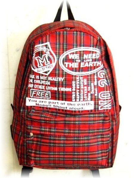 画像2: ＜訳あり＞ポップなロゴ入りタータンチェックディパック(2色有) (2)