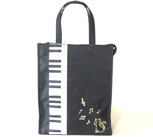 【新入荷】ピアノ鍵盤＆仔猫刺繍入り手提げバッグ