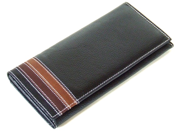 【新入荷】２本ライン牛革長財布メンズ