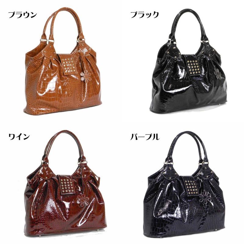 【新入荷】クロコ型押しエナメルトートバッグ