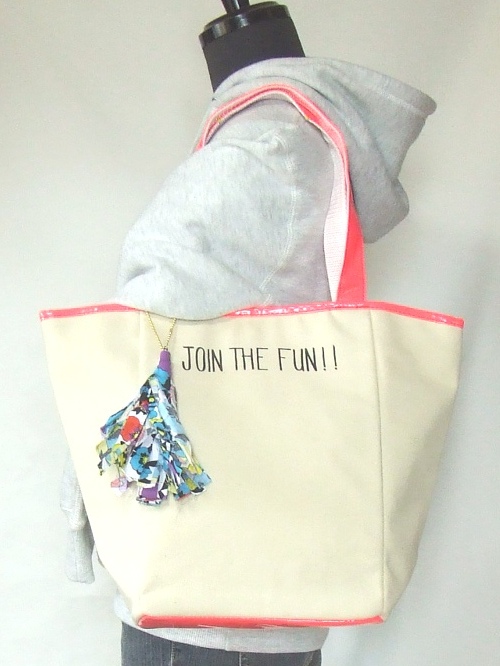 【新入荷】カラフル裏地＆フリンジ付き帆布トートバッグ