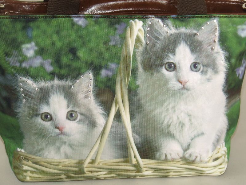 【新入荷】可愛い小猫２匹転写2way手提げバッグ