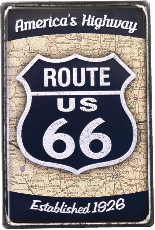 アンティークメタルエンボスプレート　S  [ROUTE US66 BL]